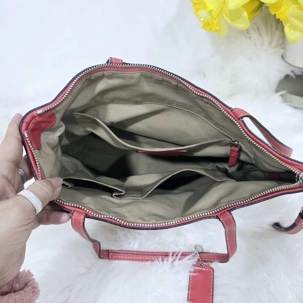 Coach Signature stripe totebag tan and pink